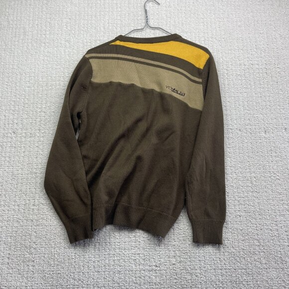 Y2K Volcom Mens M Brown / Yellow Long Sleeve Stripe Thermal Shirt Sweater Knit - Picture 10 of 14